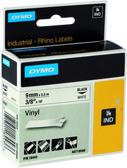 DYMO Rhino etichette industriali in vinile autoadesive / rotolo da 9 mm x 5,5 m / stampa nera su bianco