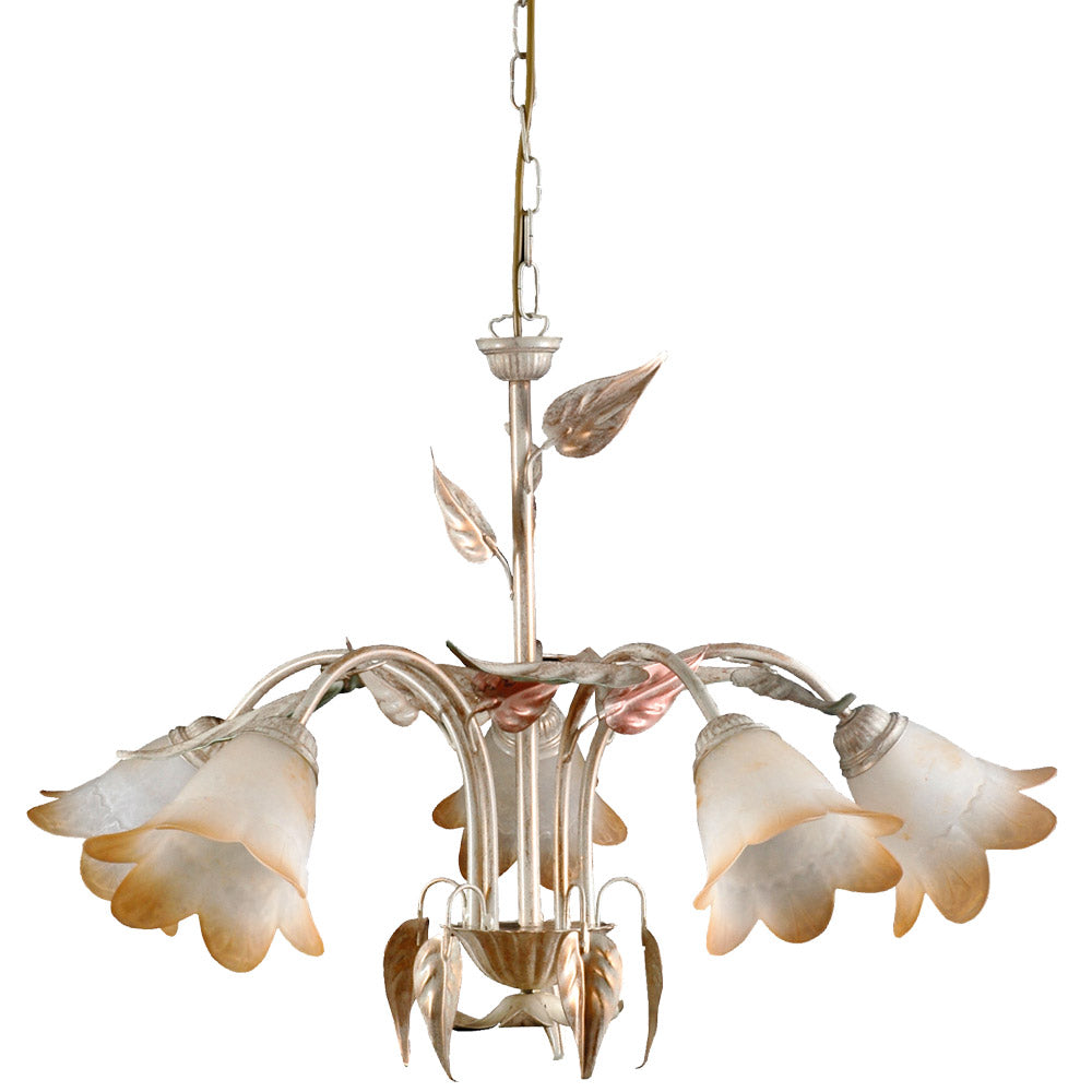 Lampadario 5xE14 Montatura Anticata Vetro Bianco Sfumato Ambra E-Energy Giulia