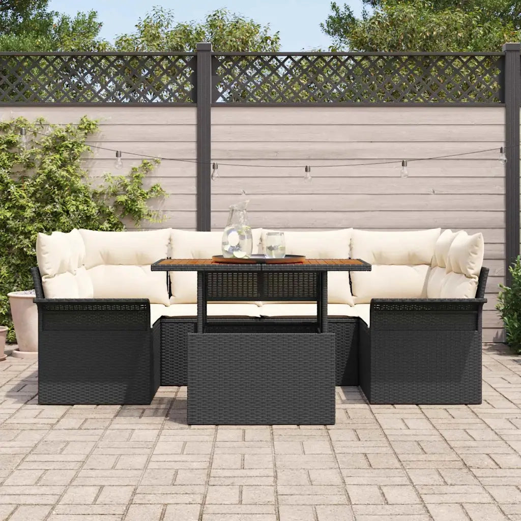 Set Divano da Giardino con cuscino 7 pcs Nero e crema 3349284
