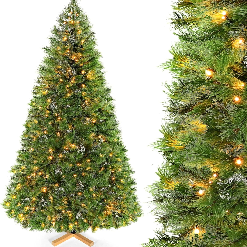 Albero di Natale artificiale, abete Nordmann Premium, aghi di pino pretrattati, rami densi, albero di Natale con supporto in legno fatto a mano (270 cm)
