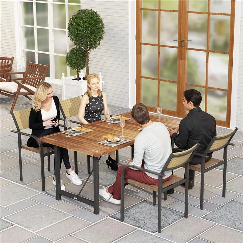 TAVOLO DA GIARDINO 160X90 CM IN LEGNO DI ACACIA E ACCIAIO CON PIANO A DOGHE, TEAK