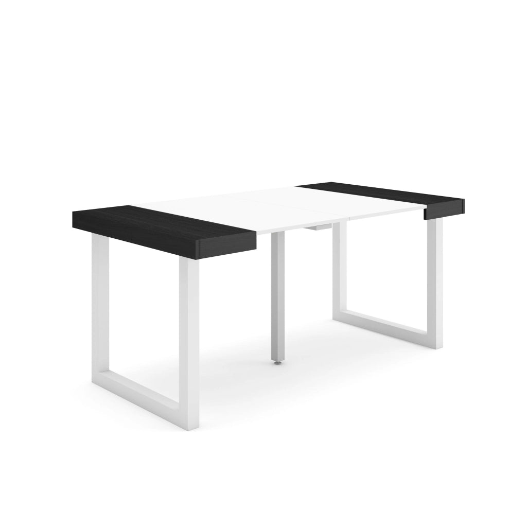 Consolle allungabile, 58 fino 160x90x73cm, Per 8 persone, Gambe in legno, Bianco e nero RF2748