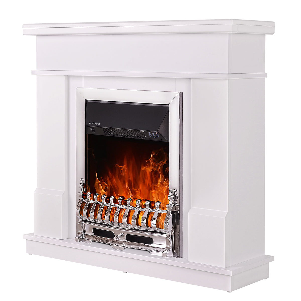 Camino Elettrico da Pavimento 100x103,4x30 cm Effetto Fiamma 2000W Rodos & Galileo Silver Bianco