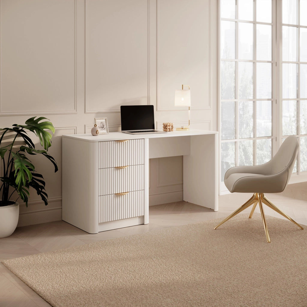 Kanotini, Scrivania 3 Cassetti, 140x55x76h cm Beige