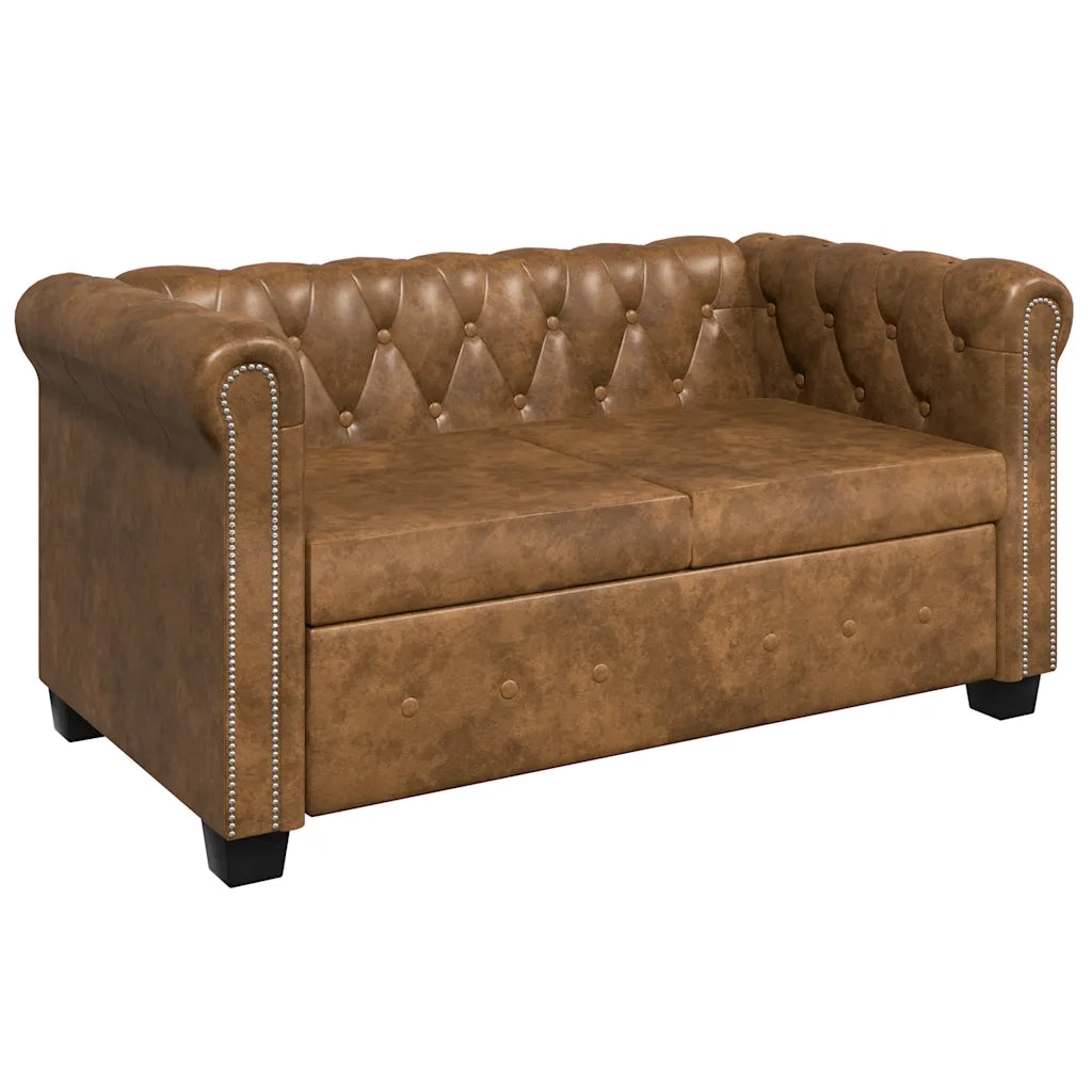 Divano Chersterfield a 2 Posti in Pelle Artificiale Marrone  cod mxl 14711