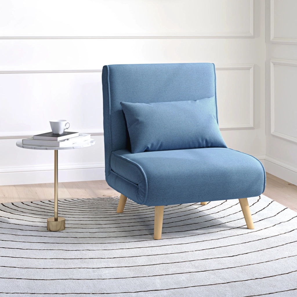 Poltrona letto convertibile 3 in 1 - Xylo - tessuto blu con cuscino, schienale 5 posizioni