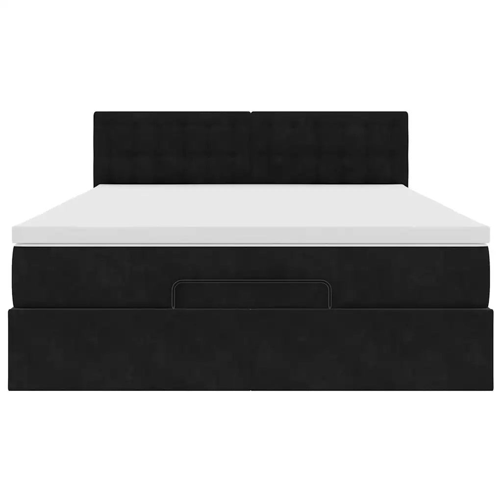 Struttura Letto Pouf con Materasso Nero 140x190 cm in Velluto 3311917