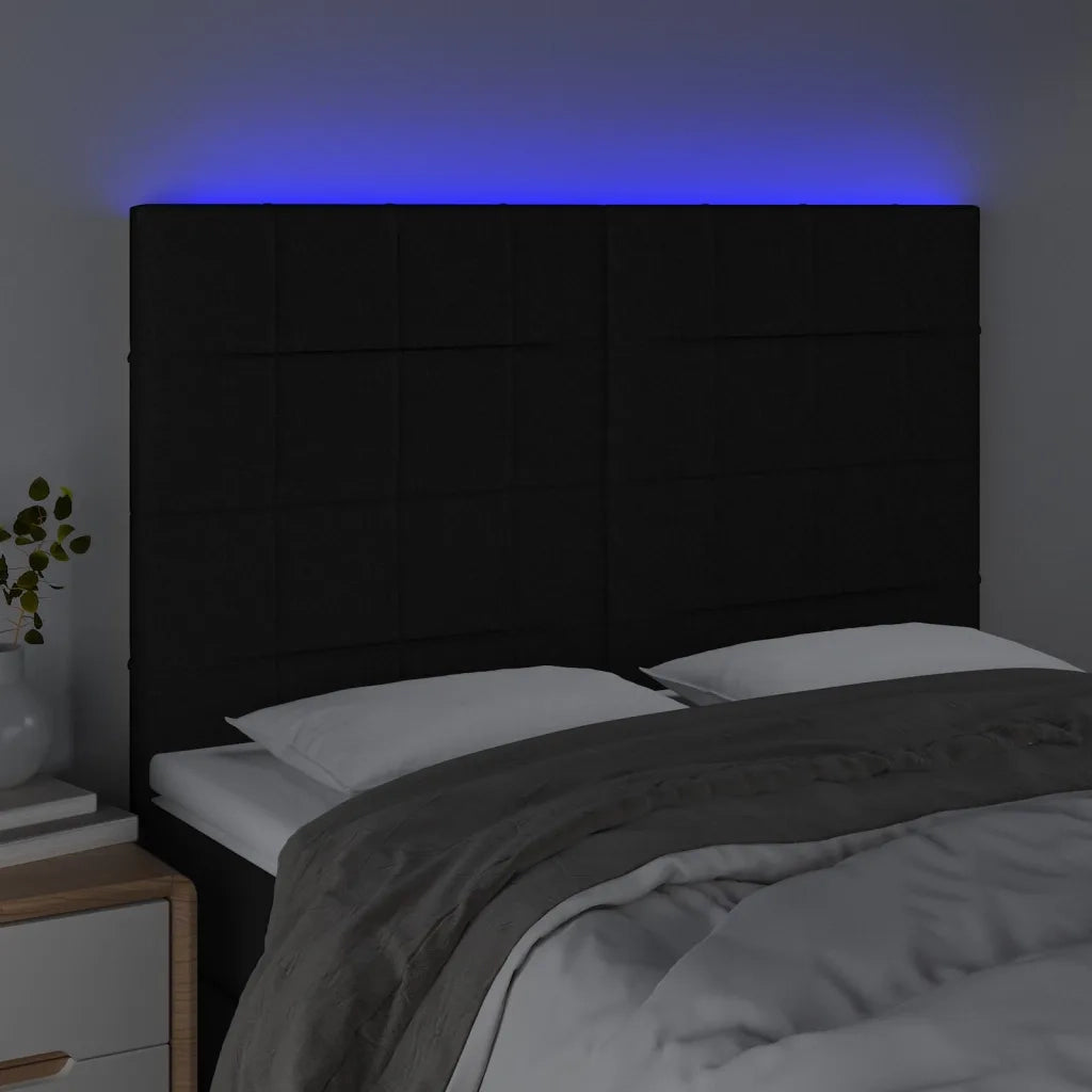 Testiera | Testata a LED Nera 144x5x118/128 cm in Tessuto
