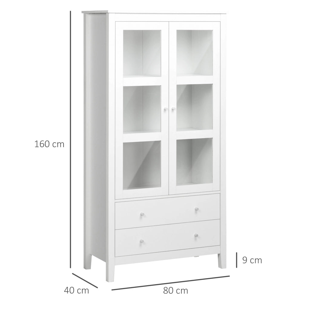 Armadio Vetrina con Ante a Vetro e Cassetti ¨C Zephmum ¨C Bianco 80x40x160cm