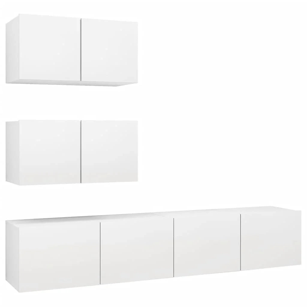 Set di mobili da 4 pezzi tra cui armadio credenza mobile TV televisore per soggiorno camera da letto salotto legno ingegnerizzato bianco 02_0024664