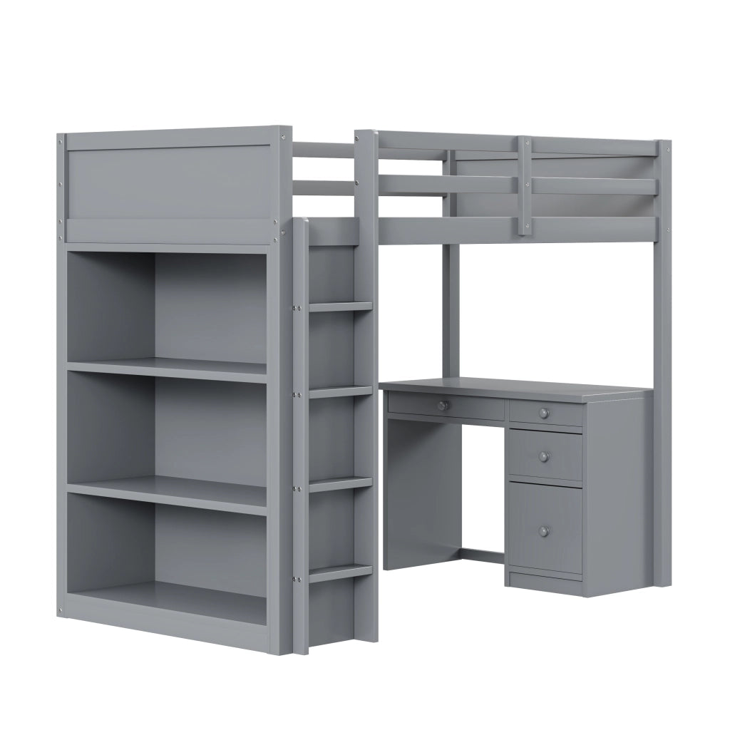Letto a Soppalco con Scrivania e Contenitore ¨C MINIMAL ¨C Legno Grigio 90x200