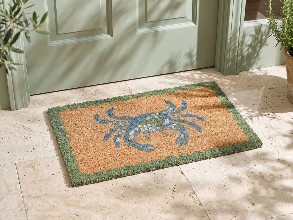 Zerbino naturale in cocco con fondo antiscivolo 40 x 60 cm decorazione stampa granchio tappetino di benvenuto antiscivolo