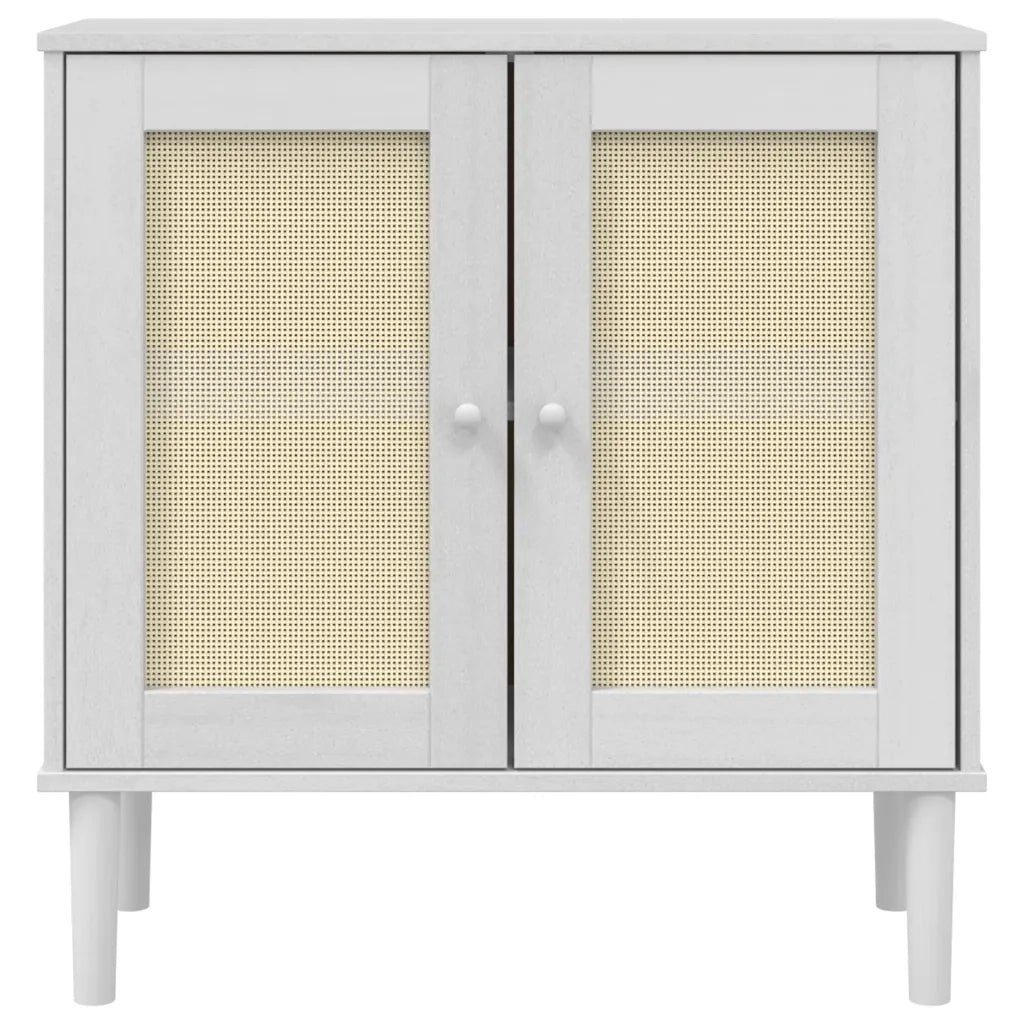 Credenza SENJA Aspetto Rattan Bianco 80x35x80 cm Massello Pino 358032