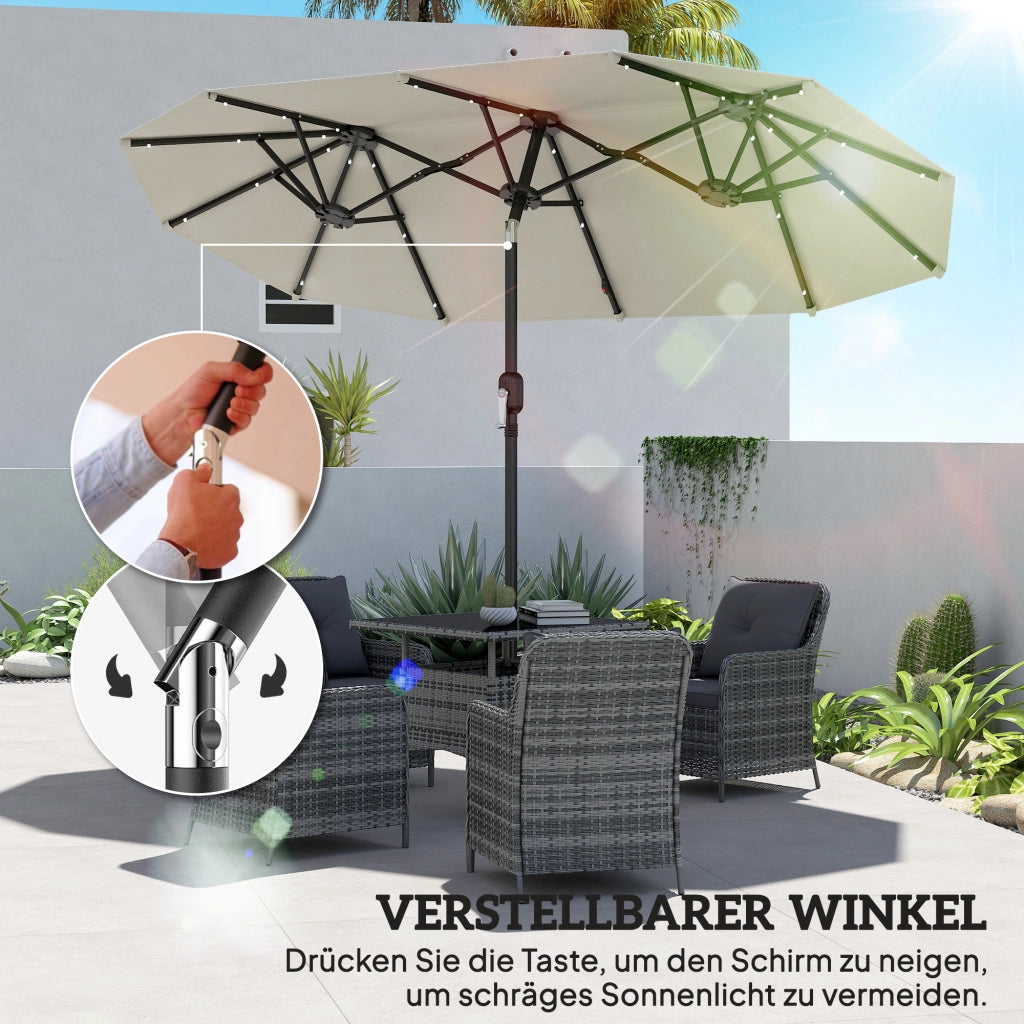 Ombrellone da giardino pieghevole con pannello solare e LED ¨C zephmum ¨C beige 292x150 cm