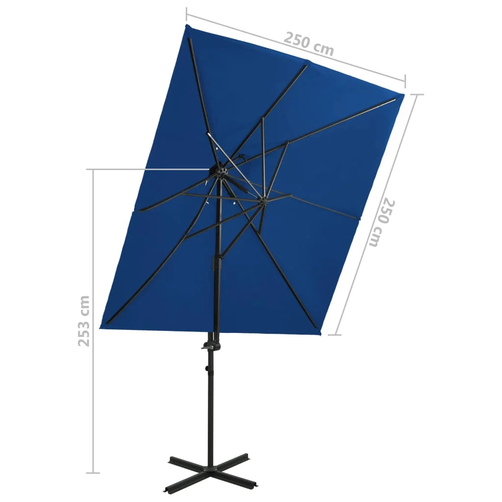 Ombrellone a braccio con doppio tetto 250 x 250 cm blu 02_0008566