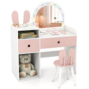 Tavolo da trucco principessa con specchio illuminato e cassetti, Scrivania con specchio e luci per bambini Bianco