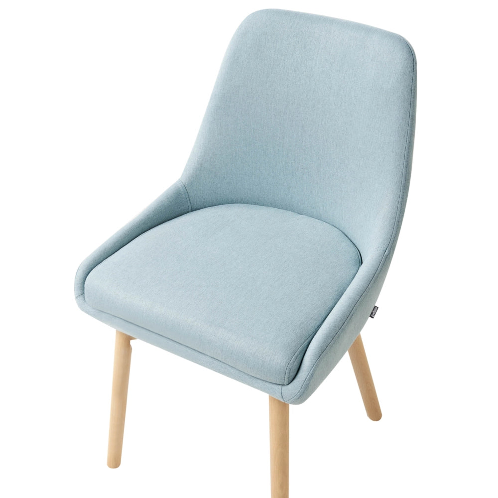 Set di 2 Sedie da Pranzo Gambe in Legno e Tessuto azzurro Sedile spesso imbottito