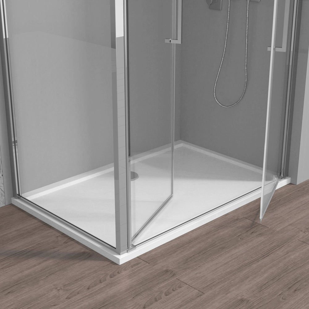 Box doccia angolare 80x90 con apertura saloon in vetro temperato trasparente con profili cromati Neos
