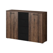 Credenza design 2 ante e 4 cassetti 130cm. Collezione EOS colori rovere scuro e nero