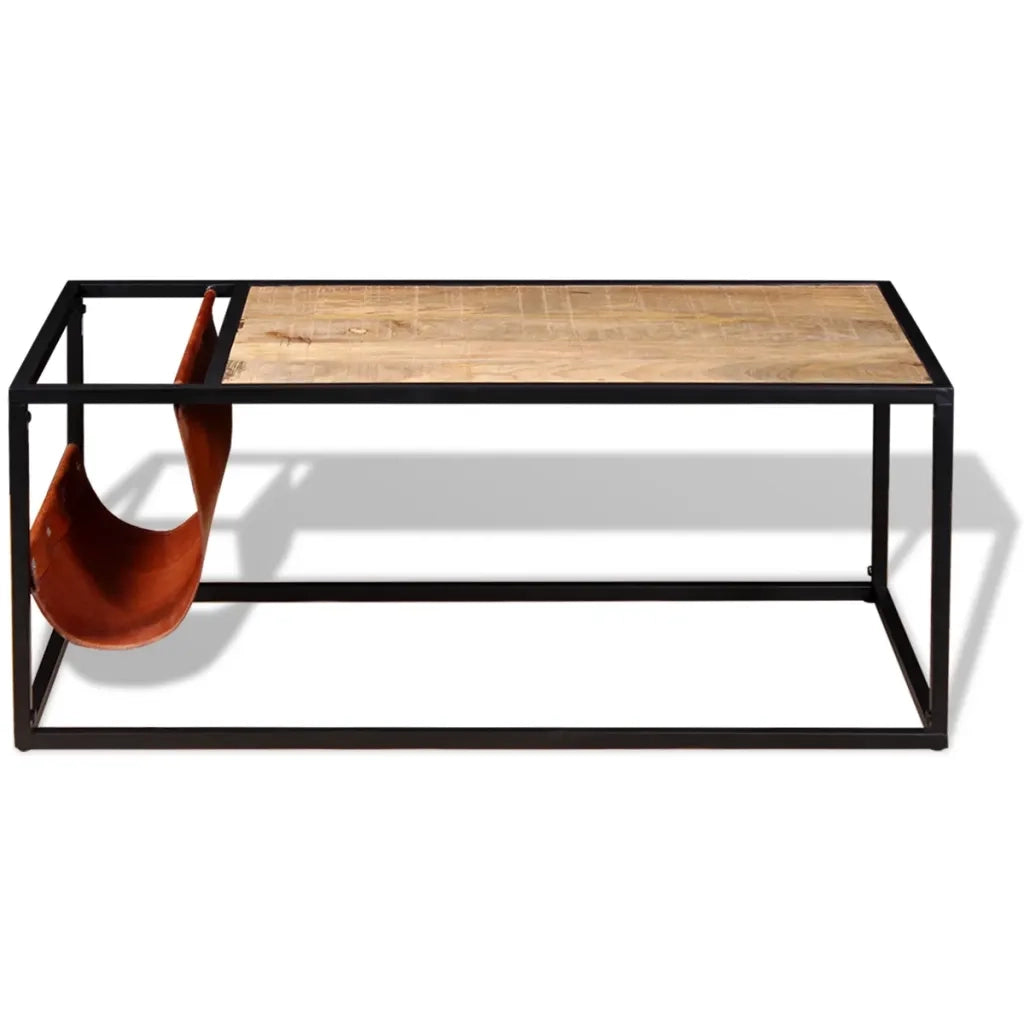 Tavolino da CaffÃ¨ in Vera Pelle con Portariviste 110x50x45 cm