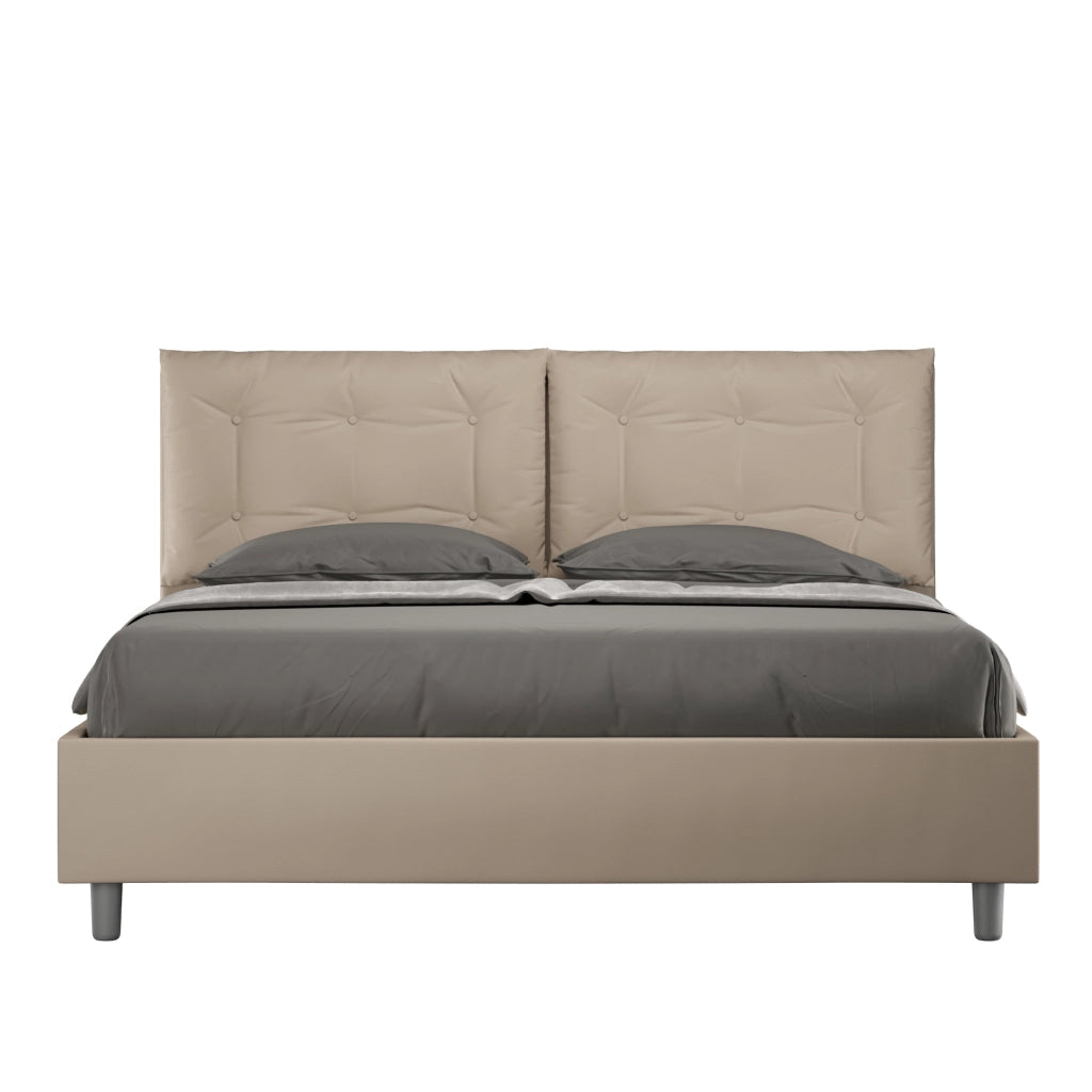 BS COM Letto matrimoniale contenitore doppia alzata imbottito 160x200 similpelle tortora