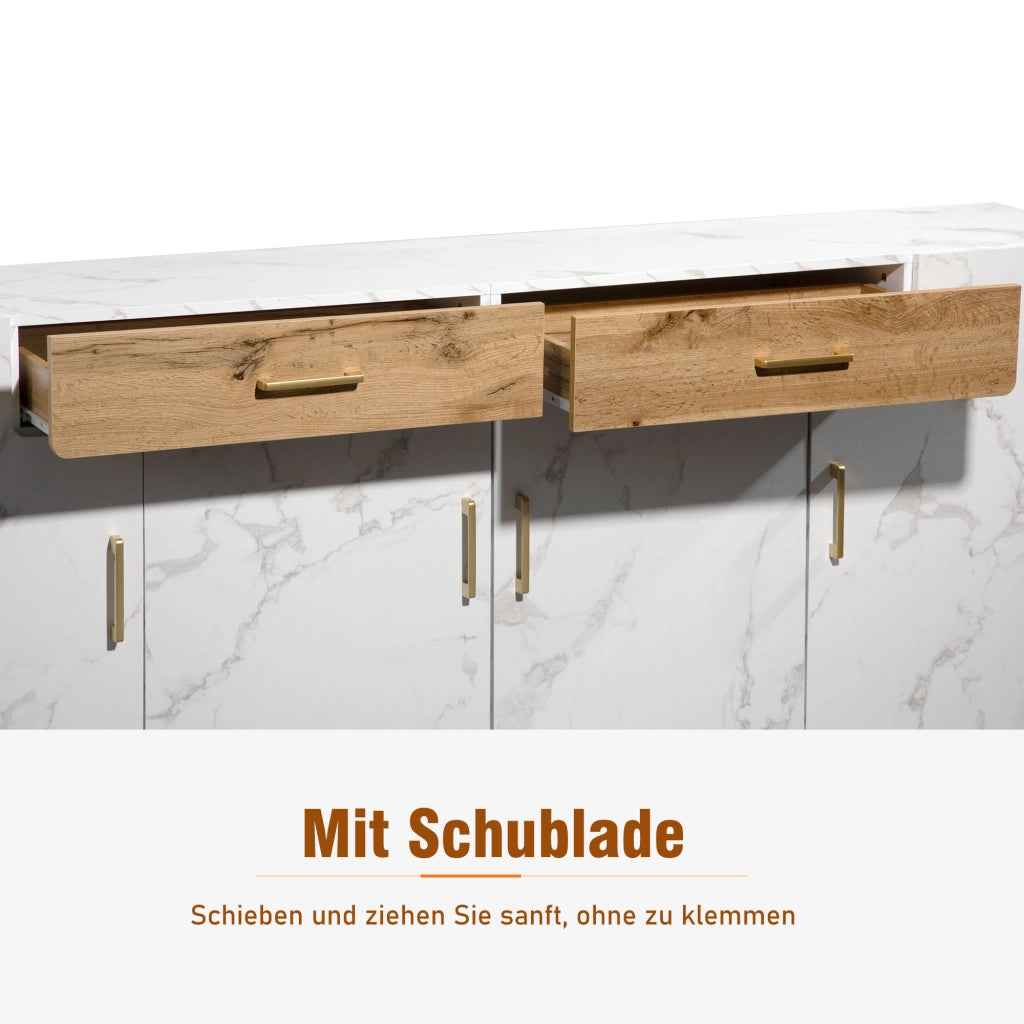 Credenza con 4 ante e 2 cassetti; 4 ripiani - per soggiorno - in truciolare e PVC - 208×39.5×80 cm - bianca