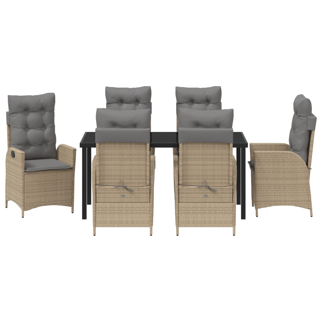Set da Pranzo da Giardino da 7 Pezzi con Cuscini Beige in Polirattan