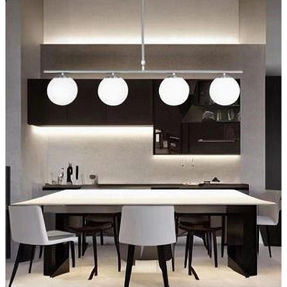 Trade Shop - Lampadario A Sospensione Argento Con 4 Sfere Bolle Bianche In Vetro Attacco G9 33924 -