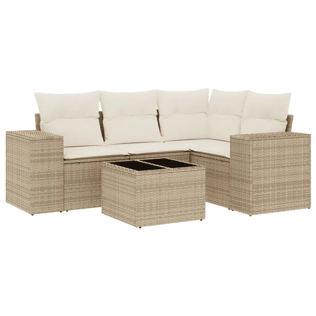 Set Divano da Giardino 5 pz con Cuscini Beige in Polyrattan 3222517