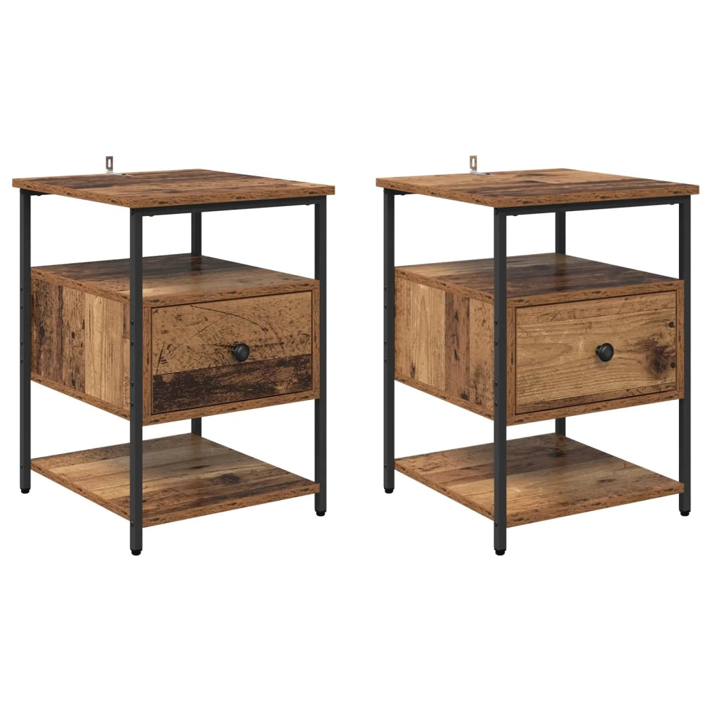 Set di 2 Comodini | Armadio da Notte | Mobiletto da notte Legno vecchio 40 x 42 x 56 cm