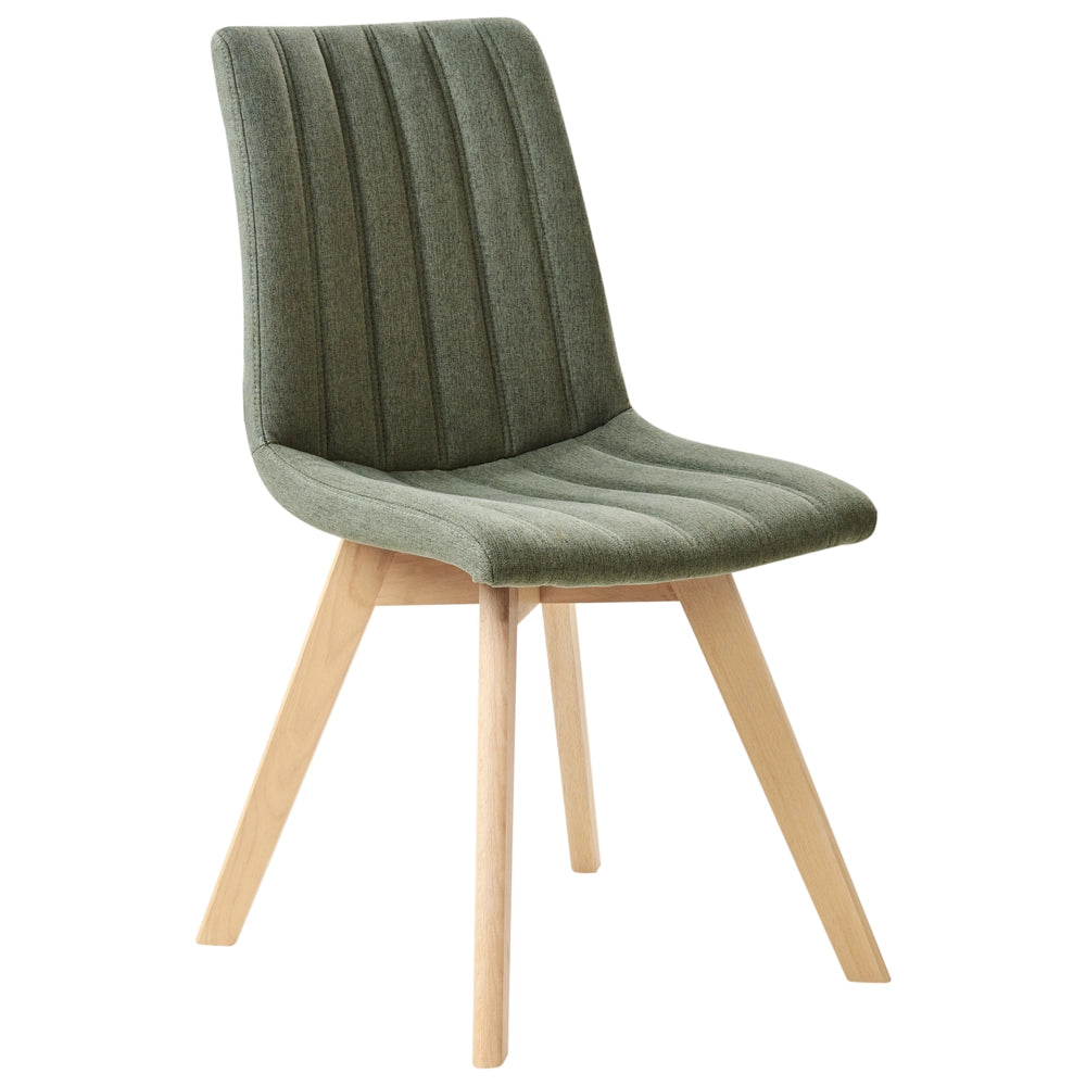 Set di 2 Sedie da Pranzo Tessuto verde scuro e Gambe in Legno Imbottitura verticale Schienale curvo