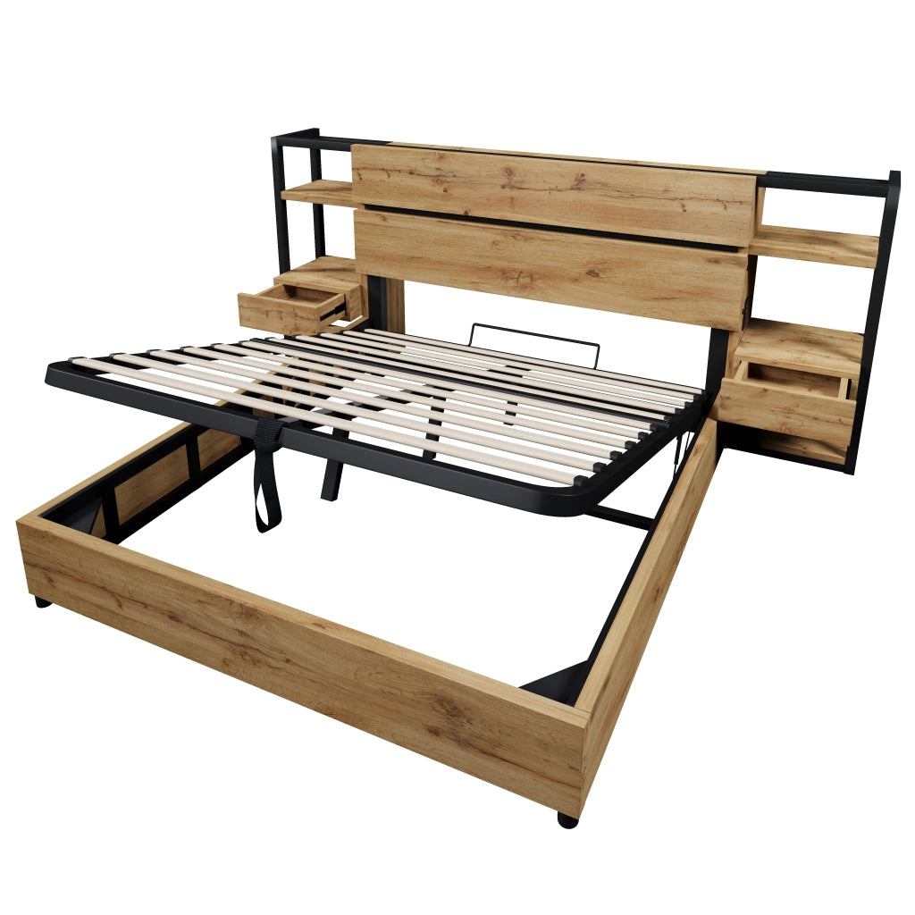 Letto Contenitore 160x200 cm; Matrimoniale; USB e Type-C; Cassetti; in MDF e Metallo