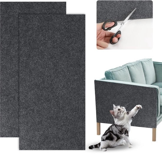 Matte da parete per gatti 200 cm x 40 cm 2-pack, autoadesivo, per mobili, divani, parete, protezione porta (grigio scuro)