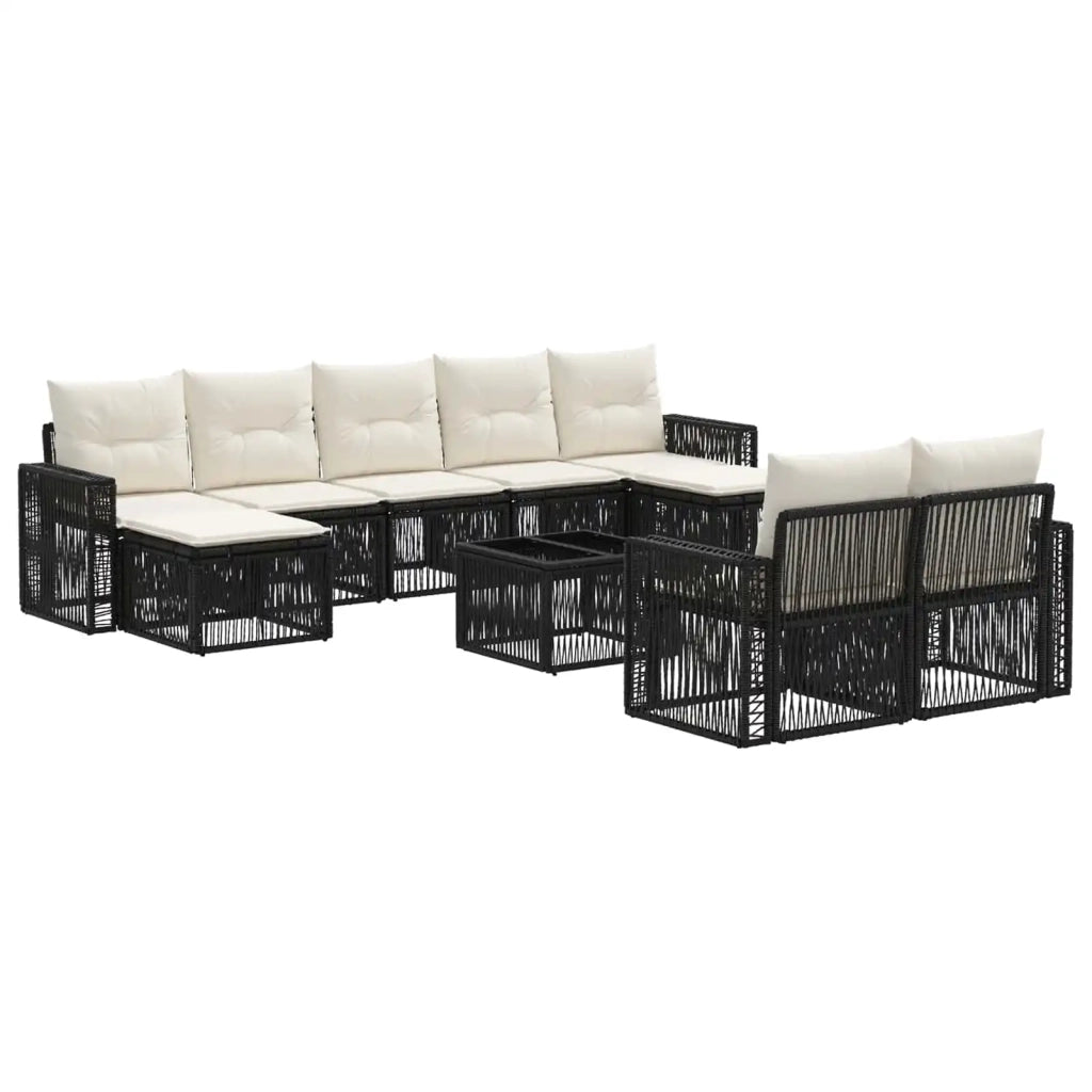 Set Divano da Giardino 10 pcs Nero e Bianco Crema polyrattan 3435253