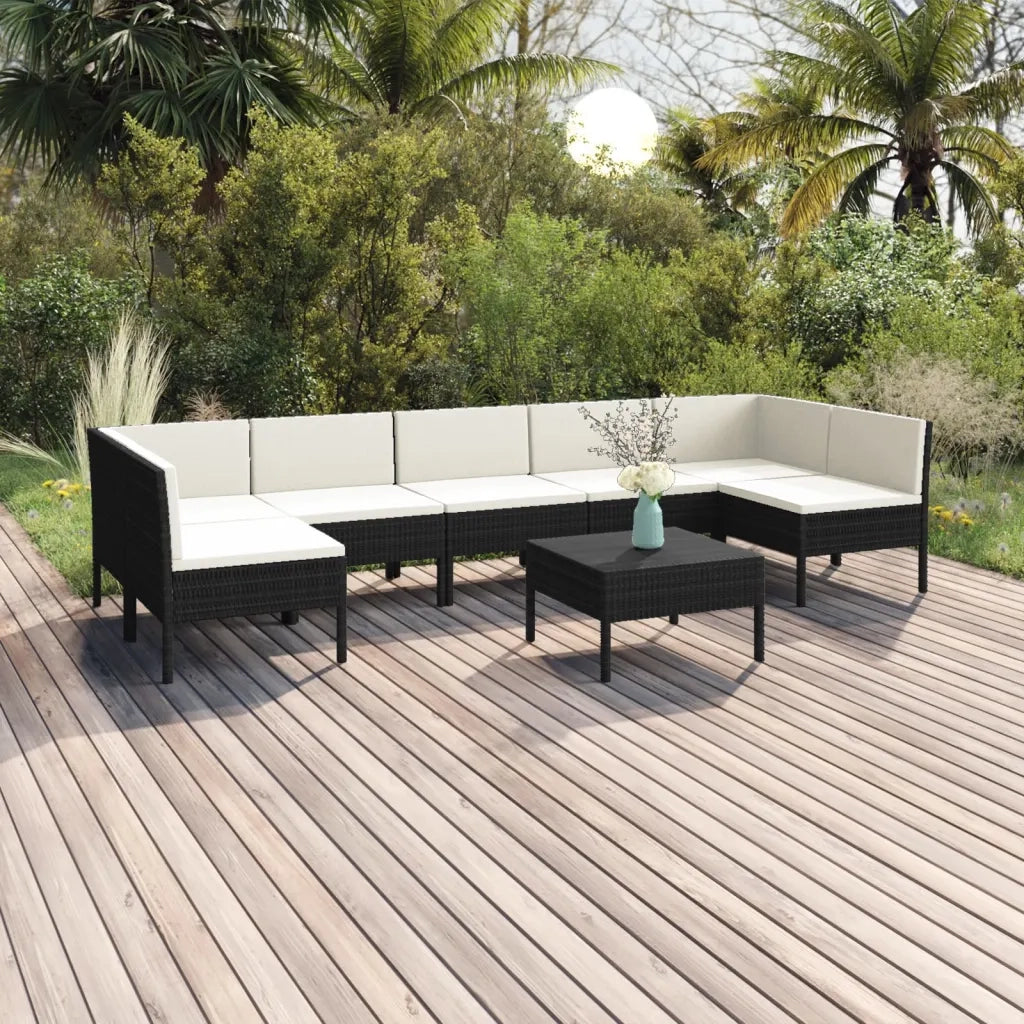 Set Divani da Giardino 8 pz con Cuscini in Polyrattan Nero cod mxl 38490