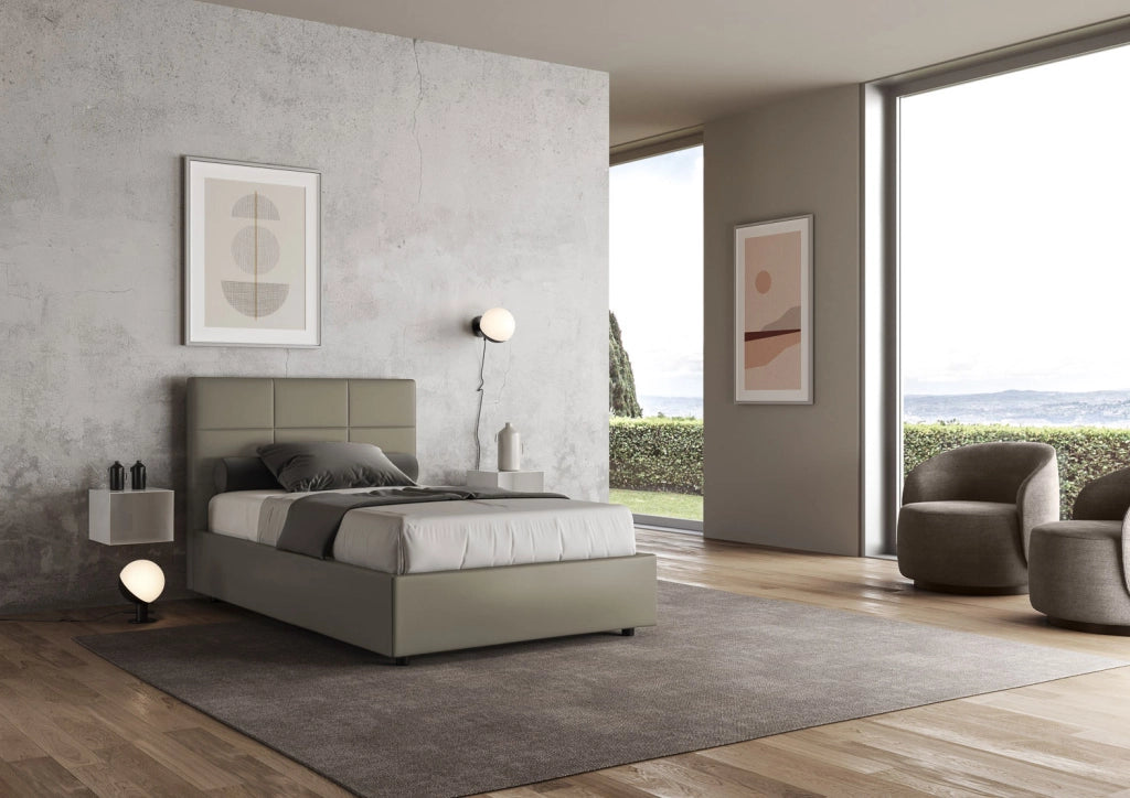 BS COM Letto una piazza e mezza con rete imbottito 130x200 similpelle cappuccino