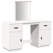 Set Toeletta | Tavolo da Trucco con Specchio Bianco in Legno Massello di Pino