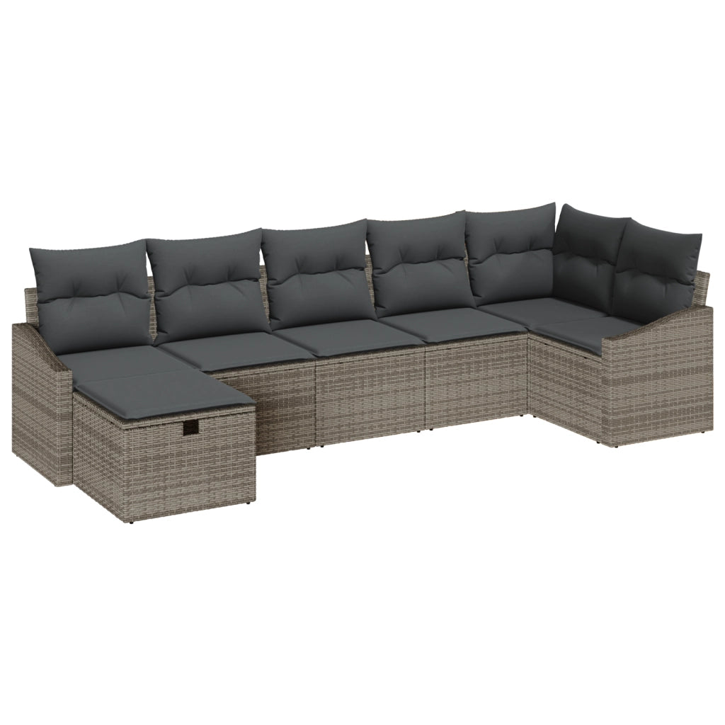Set di Divani da Giardino da 7 pezzi con Cuscini in Grigio Rattan Sintetico
