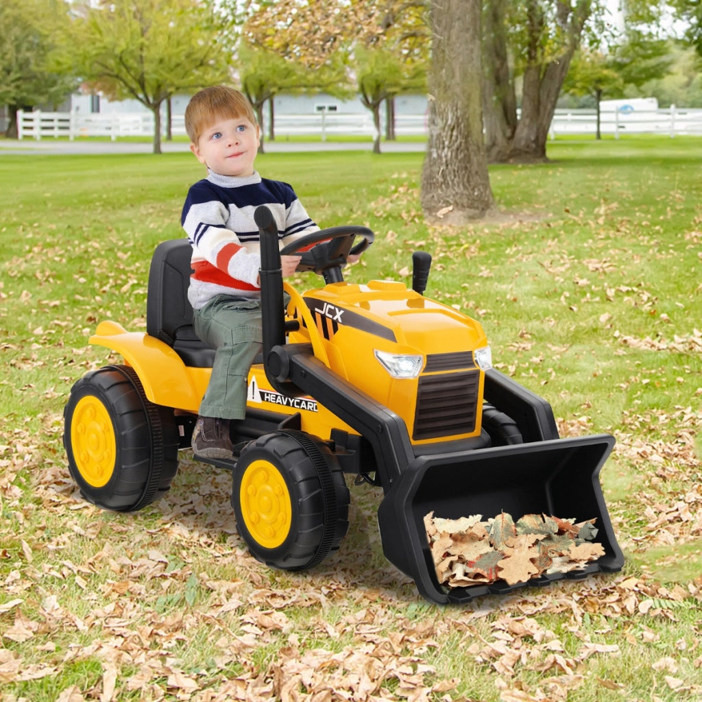 Escavatore bulldozer a batteria per bambini con benna di scavo regolabile, Veicolo da costruzione elettrico Giallo-Macchinine giocattoli