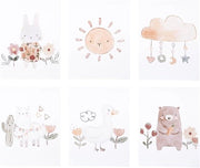 Set di 6 Poster di Arte Vetrata con Animali Cartoon per Camera da Bambino - Decorazione con Cervo, Coniglio, Agnello, Anatra - Estetica Cattivante per la Camera - Arte per la Parete.