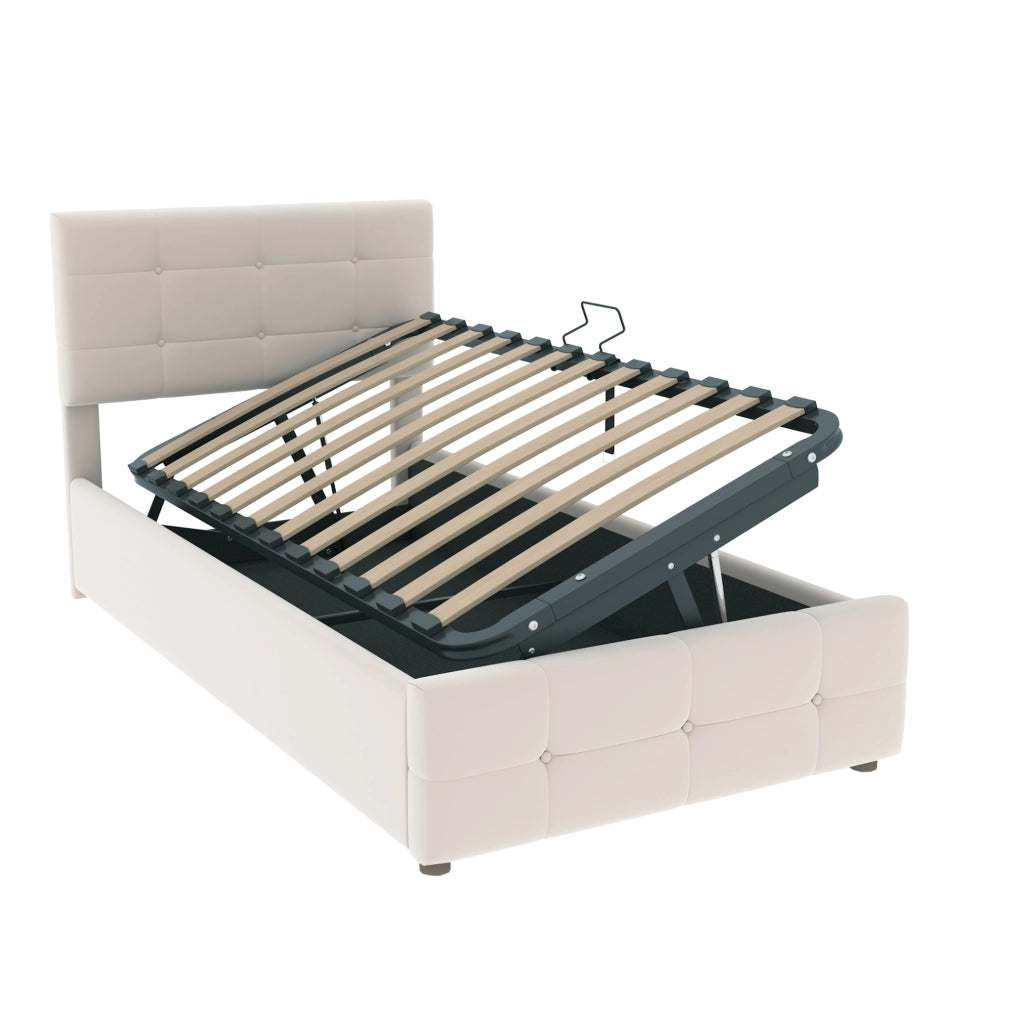 Letto imbottito bambini 90x200 cm; contenitore idraulico; velluto beige (Senza materasso)