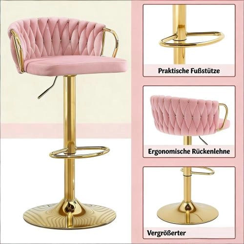 SGABELLO DA BAR Girevole Regolabile 49,5x50,5x98 cm Velluto Rosa Set 2 pezzi