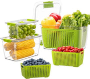 Contenitori per frutta e verdura con coperchio - Contenitori per frutta e verdura 3 set 4L+1.7L+0.5L BPA libero - Contenitori per alimenti con coperchio separabile - Organizzatore per frigorifero per la conservazione delle insalate - verde