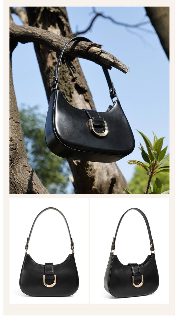 Borsa a tracolla da donna in vera pelle nera