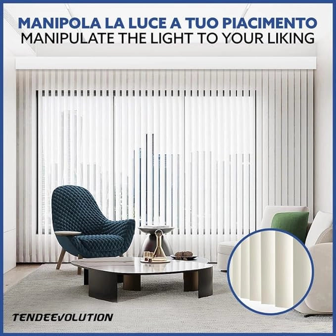 Tenda Verticale Shantung 127mm - Colore Blu 62, Attacco Soffitto - Larghezza 2m x Altezza 2m - Apertura Sinistra - Per Casa E Ufficio