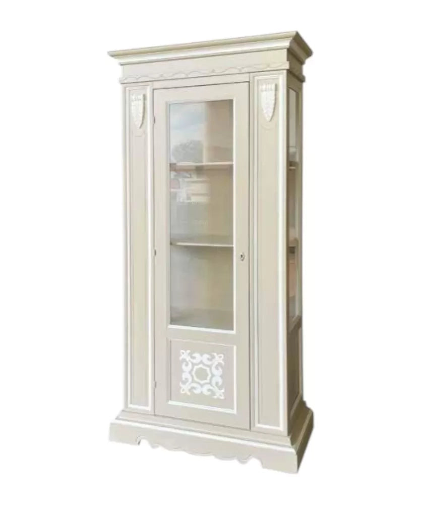 Vetrina 1 porta legno shabby tortora profilo bianco 95x47x210 (1235) - Mobili 2G