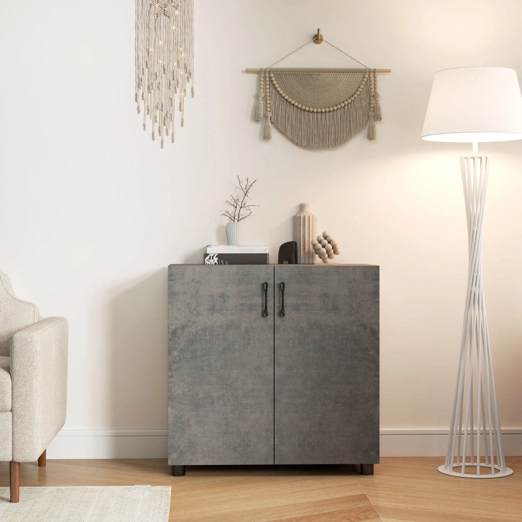 Consolle per Ingresso con Ripiano e Ante ¨C zephmum ¨C Grigio Cemento 80x37x80 cm