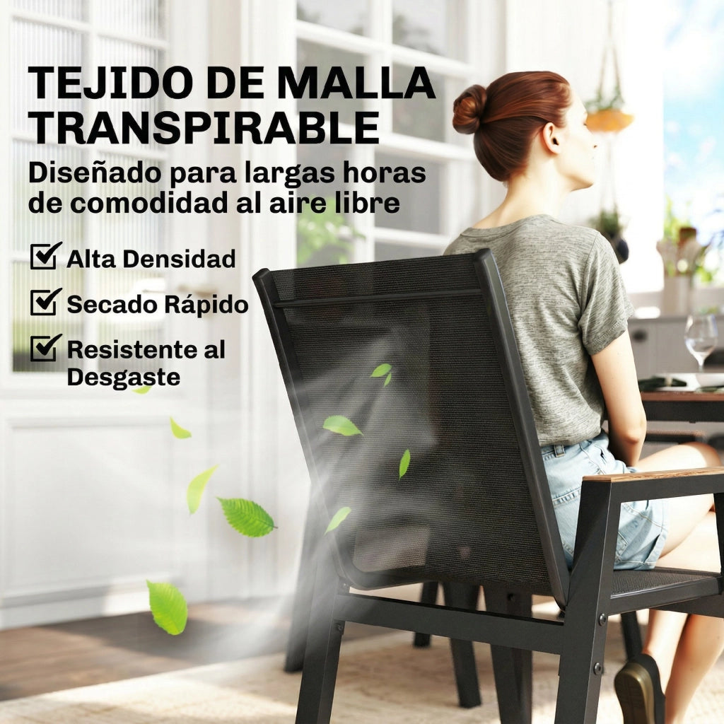 Set da pranzo per giardino con tavolo in legno e 6 sedie in polyrattan ¨C zephmum ¨C nero