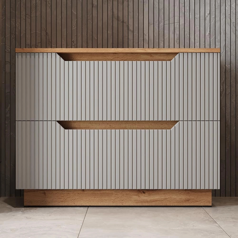 Mobile sottolavabo per bagno Lotta, Rovere/grigio a righe, 79.6 x 62.5 cm con 2 cassetti