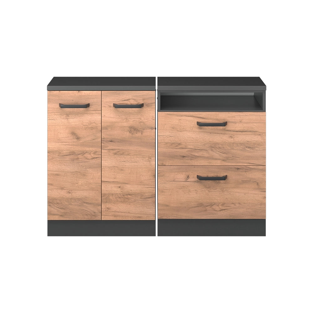 Mobile cucina sottotetto R-Line Rovere dorato/Antracite 120 cm Set di 2 carcasse armadio profondità 60 cm Vicco